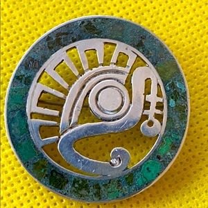 Vintage sterling silver Mexico Turquoise chip pin